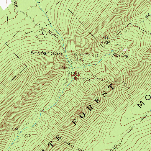 Topographic Map of Bear Valley Picnic Area, PA