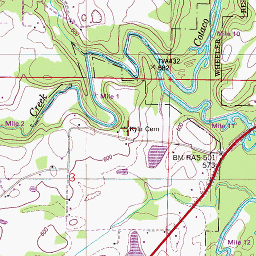Topographic Map of Kyle Cemetery, AL