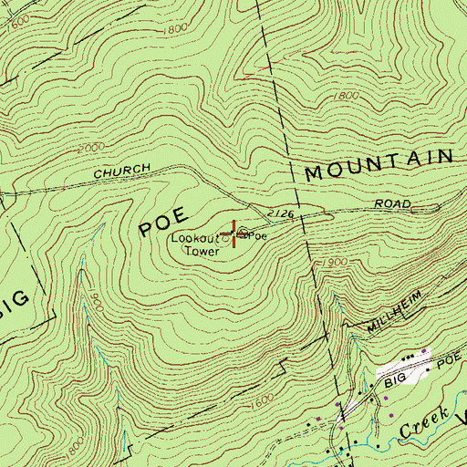 Topographic Map of Poe Valley Fire Tower, PA