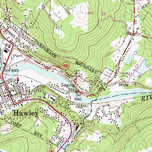 Topographic Map of West Hawley, PA