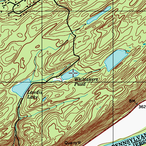 Topographic Map of Whittakers Pond, PA
