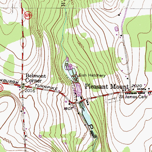 Topographic Map of Pleasant Mount Fish Hatchery, PA