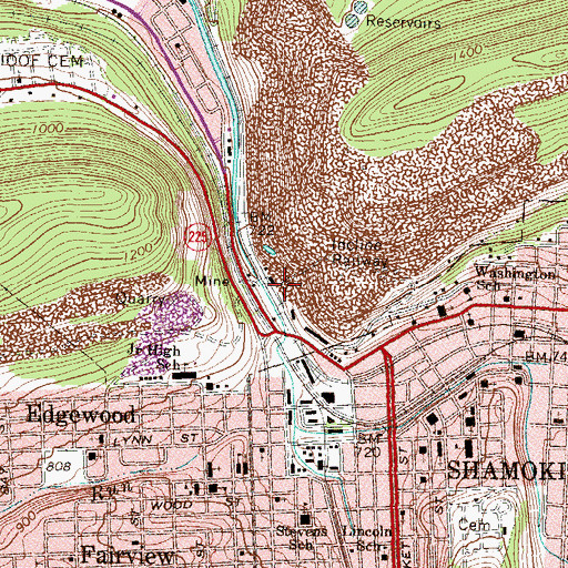 Topographic Map of Glen Burn Colliery Station, PA
