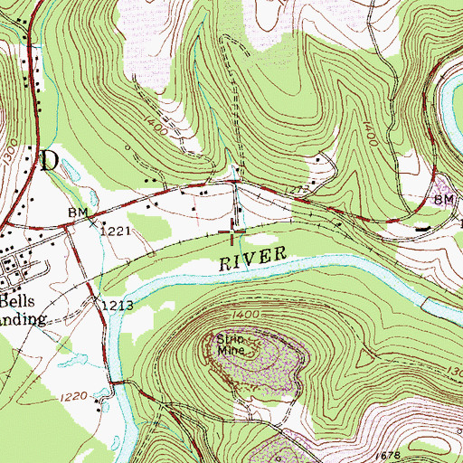 Topographic Map of Bells Landing Mine Station, PA