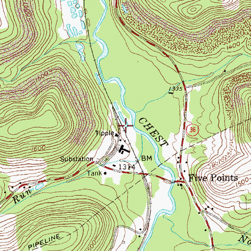 Topographic Map of Benjamin Number 3 Mine Station, PA