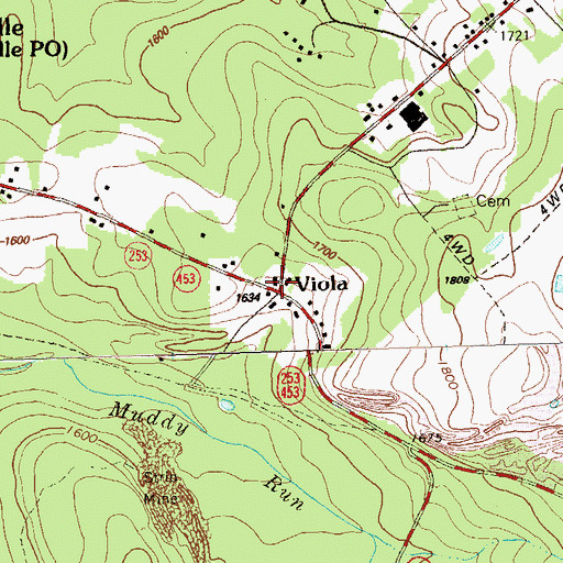 Topographic Map of Viola, PA