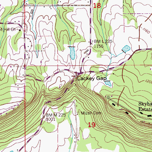 Topographic Map of Lackey Gap, AL