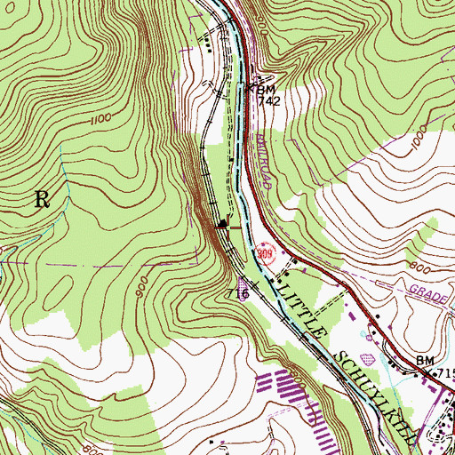 Topographic Map of Longacre Siding Station, PA