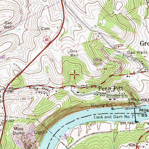 Topographic Map of Dora, PA