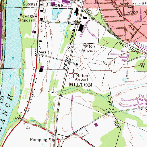 Topographic Map of Milton Airfield (historical), PA