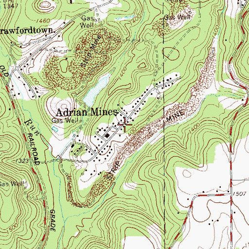 Topographic Map of Adrian Mines, PA