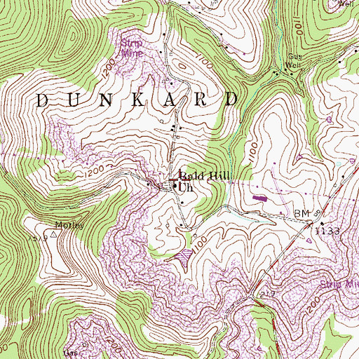 Topographic Map of Bald Hill Church, PA