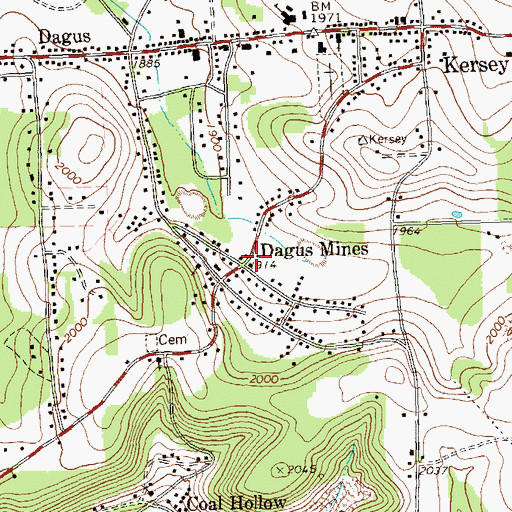 Topographic Map of Dagus Mines, PA