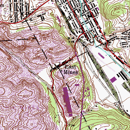 Topographic Map of East Mines, PA