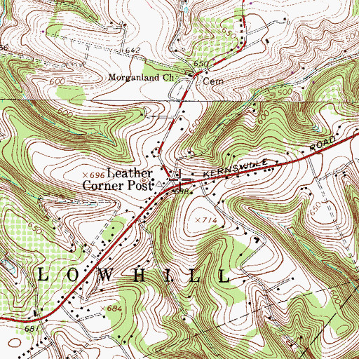 Topographic Map of Leather Corner Post, PA