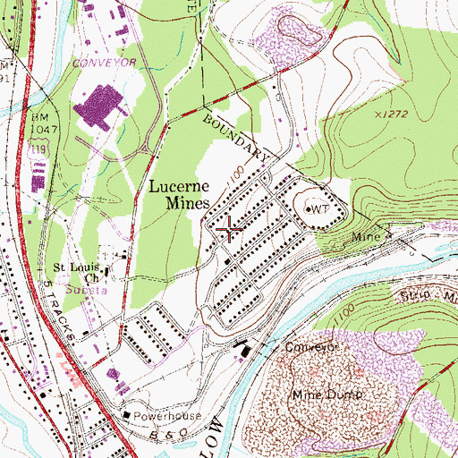 Topographic Map of Lucerne Mines, PA