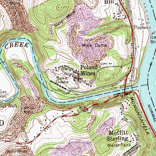 Topographic Map of Poland Mines, PA