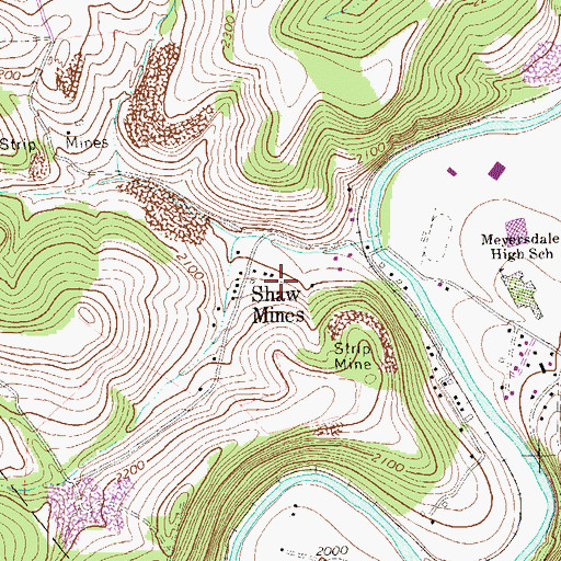 Topographic Map of Shaw Mines, PA