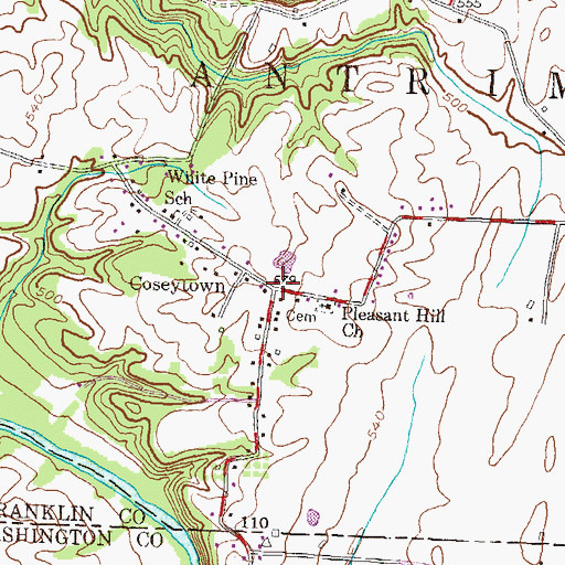 Topographic Map of Coseytown, PA