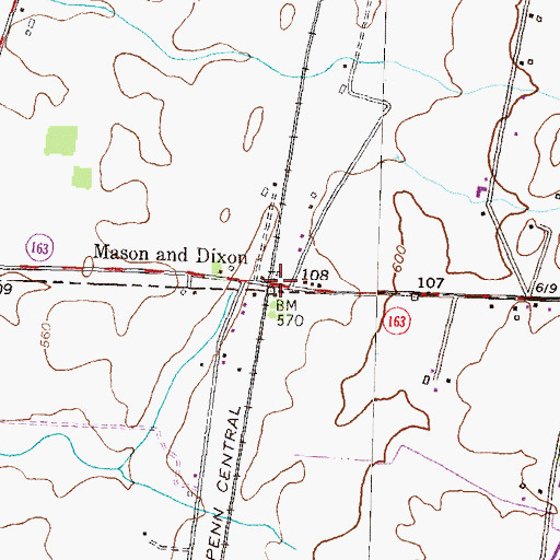 Topographic Map of Mason and Dixon, PA