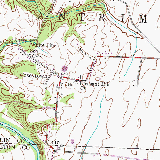 Topographic Map of Pleasant Hill Church, PA