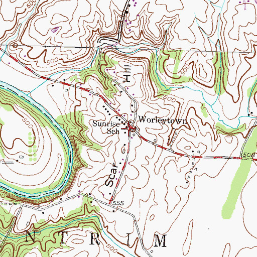 Topographic Map of Sunrise School, PA