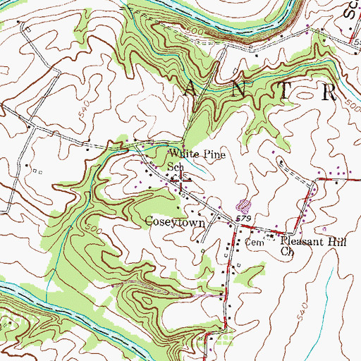 Topographic Map of White Pine School, PA