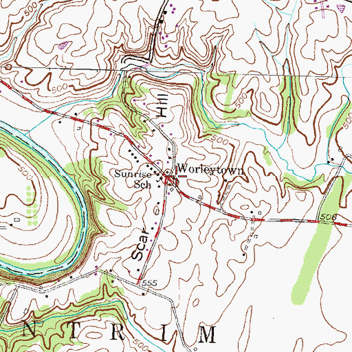 Topographic Map of Worleytown, PA