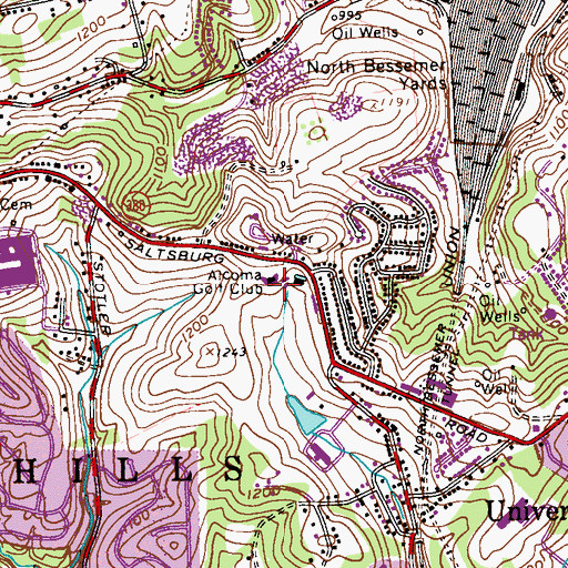 Topographic Map of Alcoma Golf Course, PA