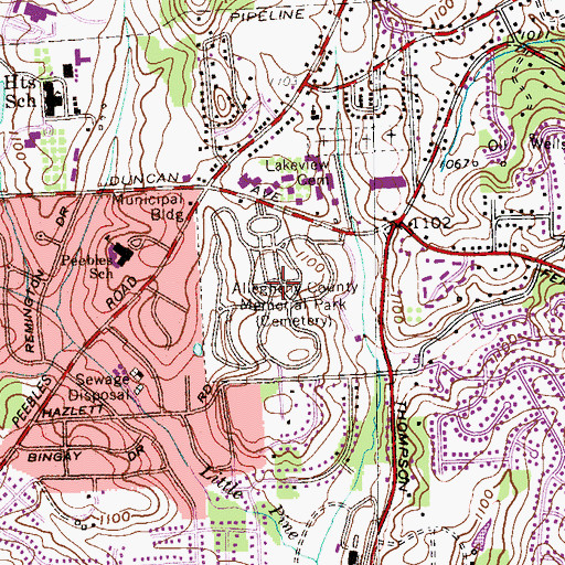 Topographic Map of Allegheny County Memorial Park, PA