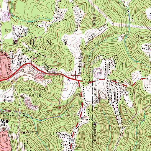 Topographic Map of Ambridge Country Club, PA