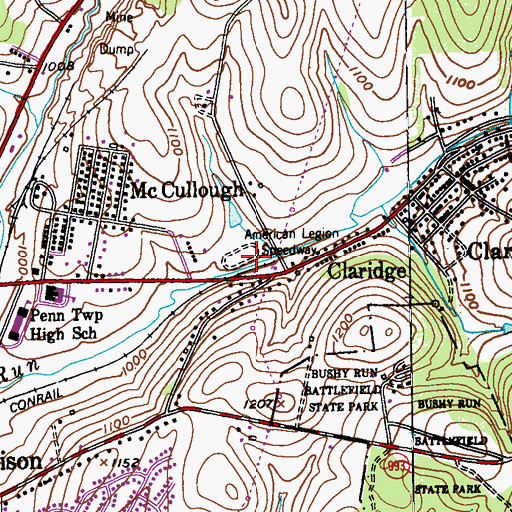Topographic Map of American Legion Speedway, PA