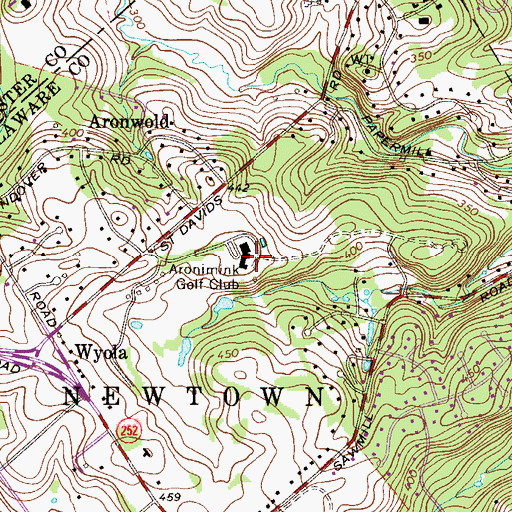 Topographic Map of Aronimink Golf Club, PA