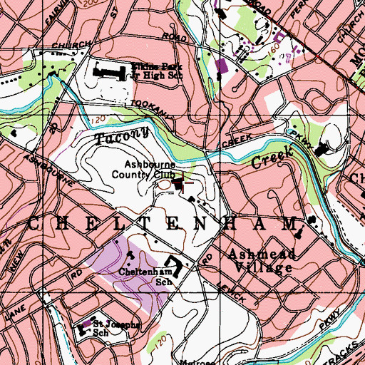Topographic Map of Ashbourne Country Club, PA