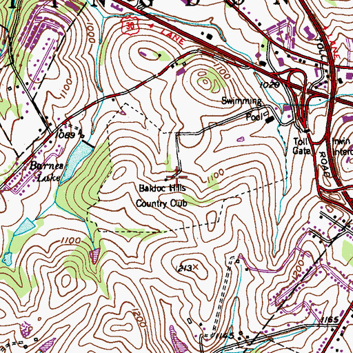 Topographic Map of Baldoo Hills Country Club, PA