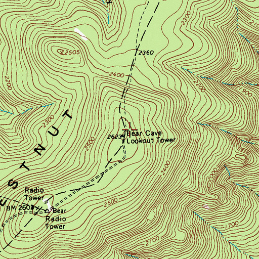 Topographic Map of Bear Cave Lookout Tower, PA