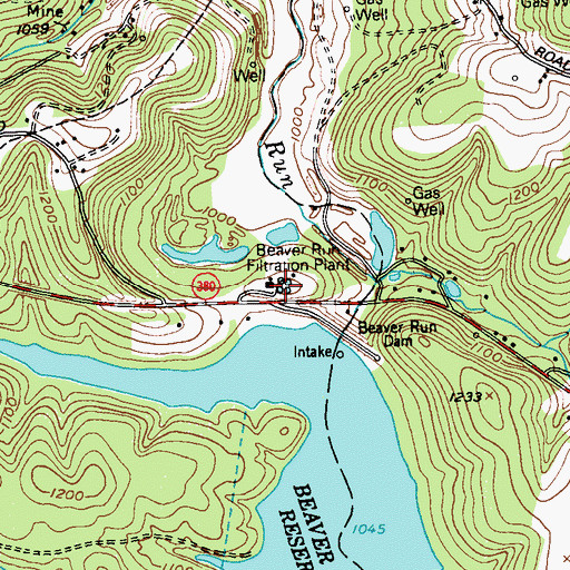 Topographic Map of Beaver Run Filtration Plant, PA