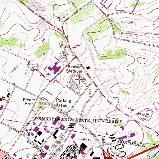 Topographic Map of Beaver Stadium, PA
