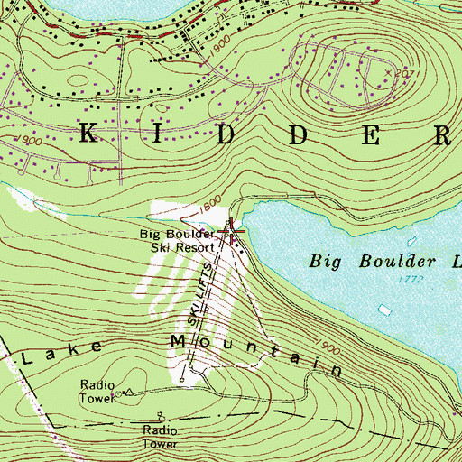 Topographic Map of Big Boulder Ski Resort, PA