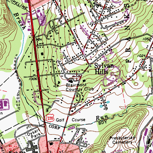 Topographic Map of Blairmont Country Club, PA