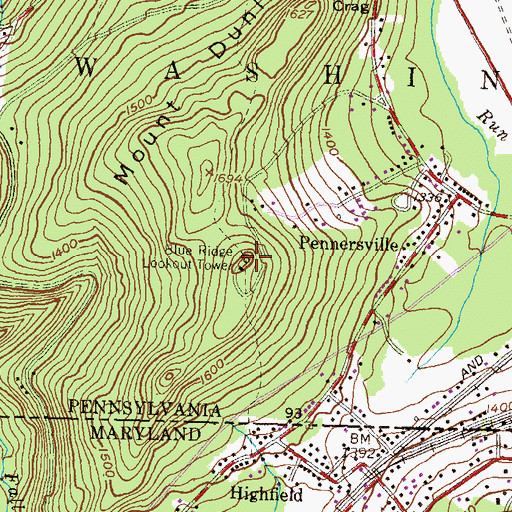 Topographic Map of Blue Ridge Lookout Tower, PA