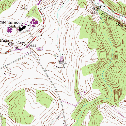 Topographic Map of Bon Air Golf Course, PA