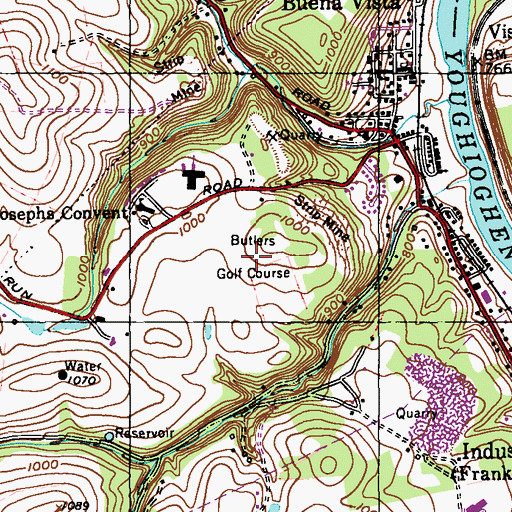 Topographic Map of Butlers Golf Course, PA