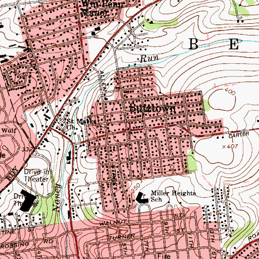 Topographic Map of Butztown, PA