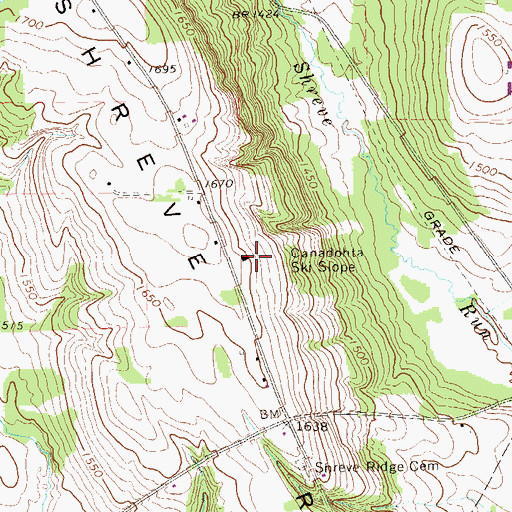Topographic Map of Canadohta Ski Slope, PA