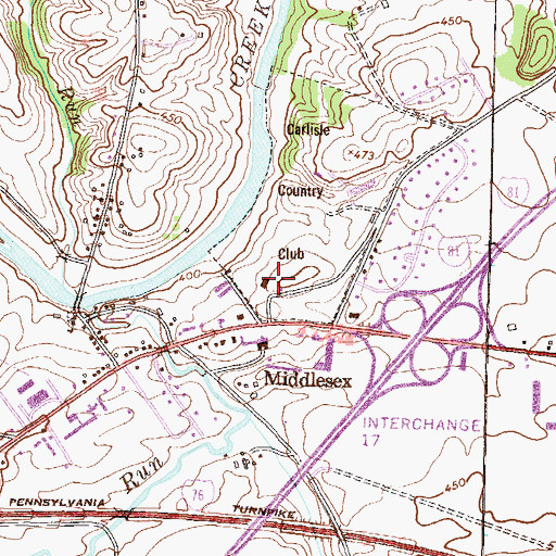 Topographic Map of Carlisle Country Club, PA