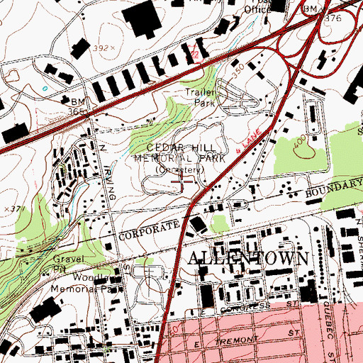 Topographic Map of Cedar Hill Memorial Park, PA