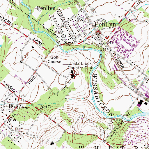 Topographic Map of Cedarbrook Country Club, PA
