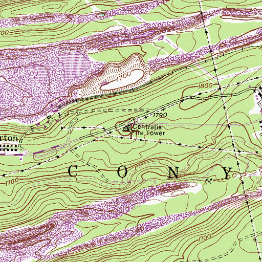 Topographic Map of Centralia Fire Tower, PA
