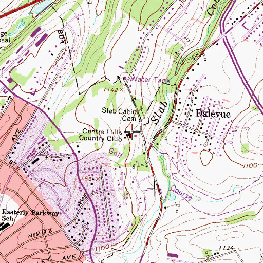 Topographic Map of Centre Hills Country Club, PA
